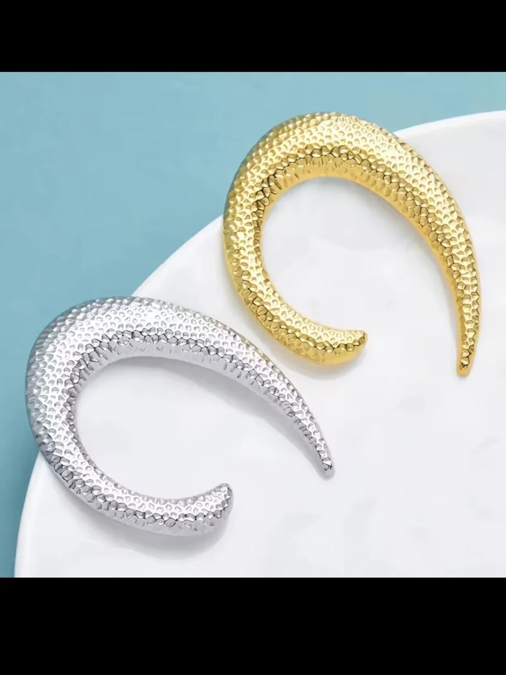 Hammered Gold Crescent Brooch
